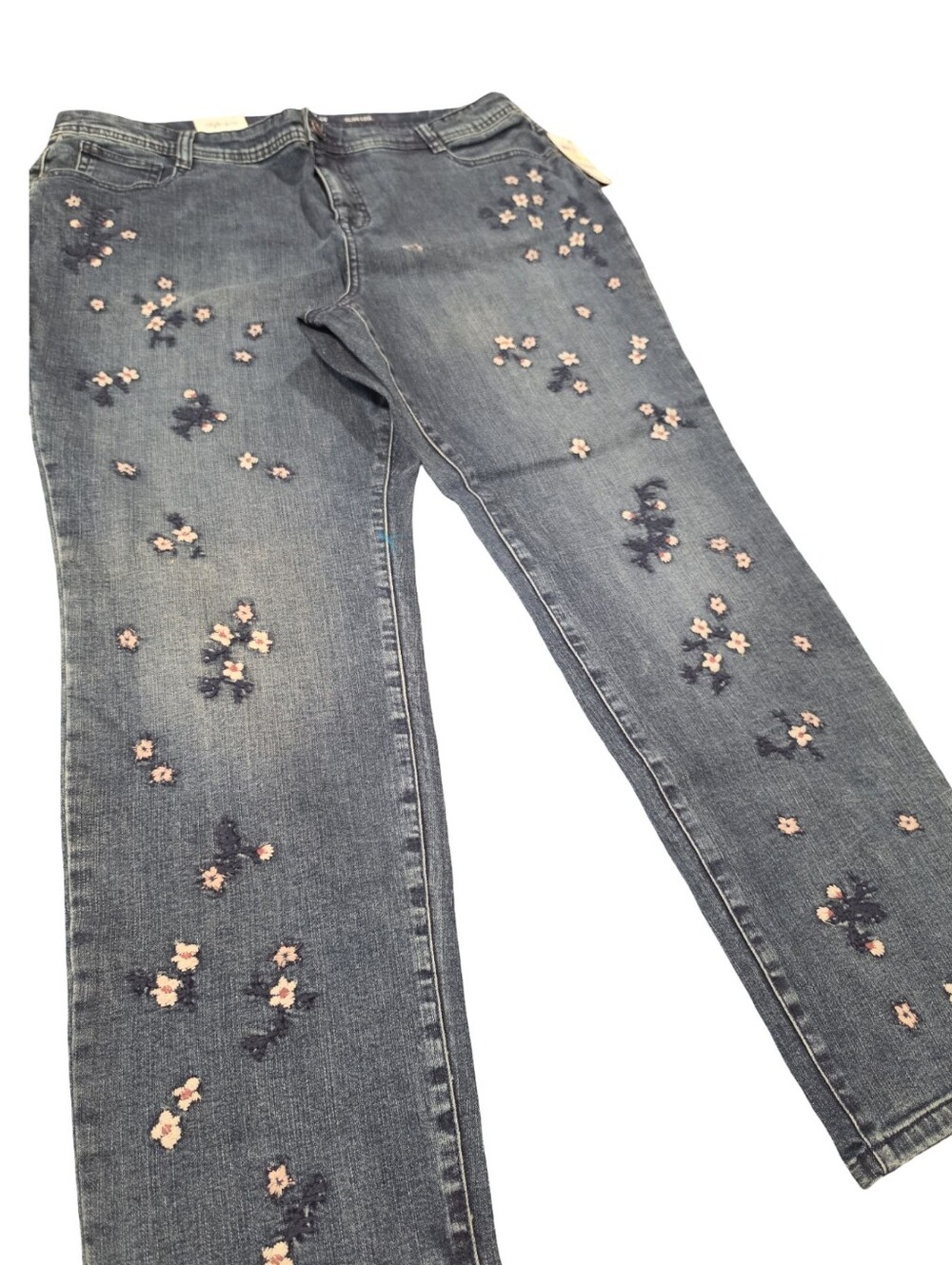 Style & Co. Blue Straight-Leg Jeans with Pink Floral Embroidery Plus Size 18 New - Picture 6 of 10